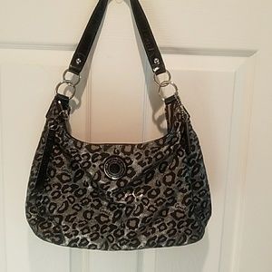 Coach Ocelot Black & Silver Animal Print Hobo Bag